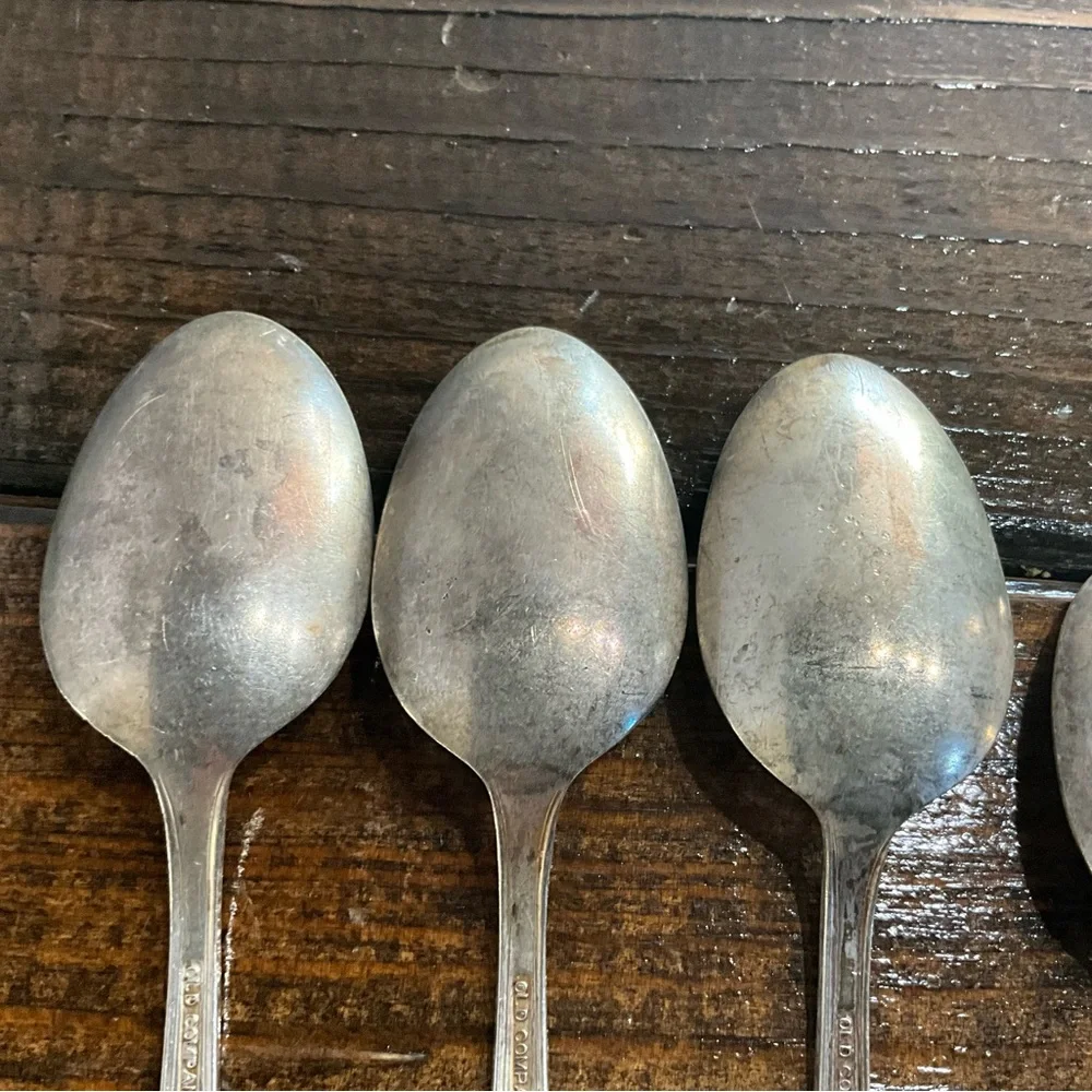 Vintage Lot of 5 Old Company Plate Spoons 3 Tablespoons 2 Teaspoons